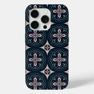 earthy colored floral geometric tiles iPhone 15 pro case