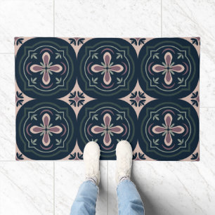 earthy colored floral geometric tiles doormat