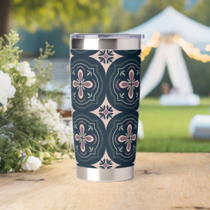 earthy colored floral geometric tiles insulated tumbler