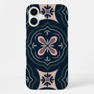 earthy colored floral geometric tiles iPhone 16 plus case