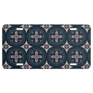 earthy colored floral geometric tiles license plate