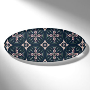 earthy colored floral geometric tiles name tag
