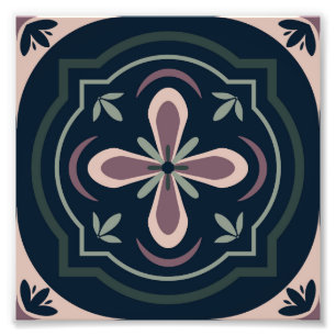 earthy colored floral geometric tiles photo print