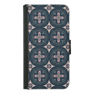 earthy colored floral geometric tiles samsung galaxy s5 wallet case