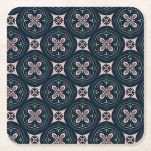 earthy colored floral geometric tiles square paper coaster