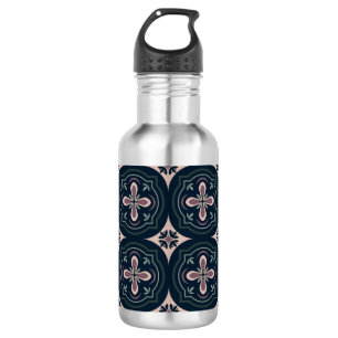 earthy colored floral geometric tiles stainless steel water bottle
