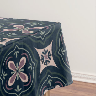 earthy colored floral geometric tiles tablecloth