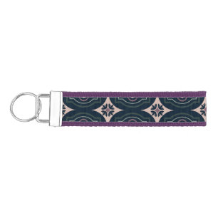 earthy colored floral geometric tiles wrist keychain