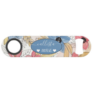 Earthy Colored Watercolor Floral Leaves Art Bar Key