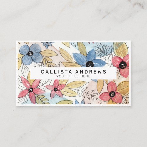 Earthy Colored Watercolor Floral Leaves Art Business Card