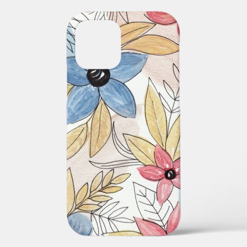 Earthy Colored Watercolor Floral Leaves Art iPhone 12 Case