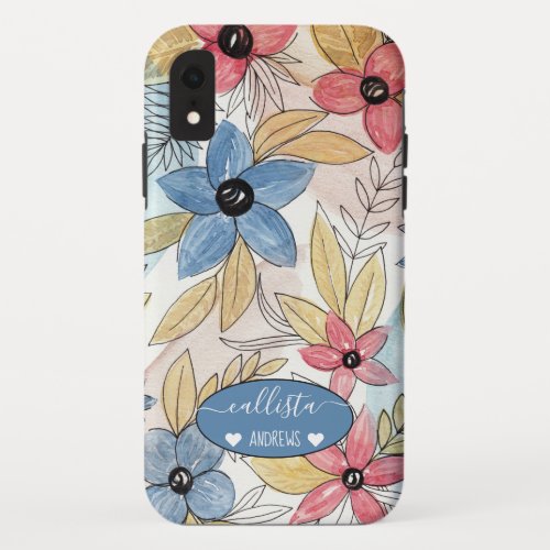 Earthy Colored Watercolor Floral Leaves Art iPhone XR Case
