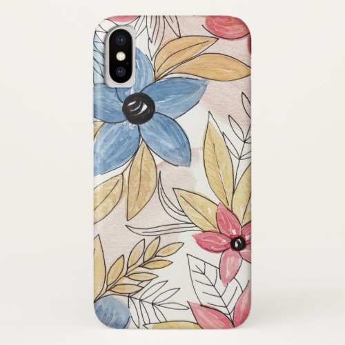 Earthy Colored Watercolor Floral Leaves Art iPhone X Case