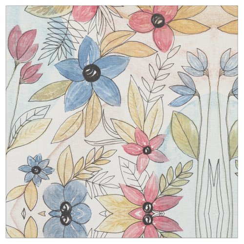 Earthy Colored Watercolor Floral Leaves Art Fabric