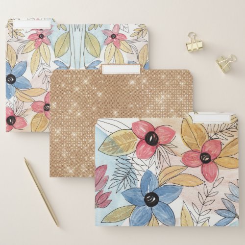 Earthy Colored Watercolor Floral Leaves Art File Folder
