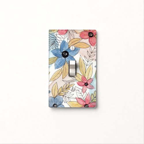 Earthy Colored Watercolor Floral Leaves Art Light Switch Cover