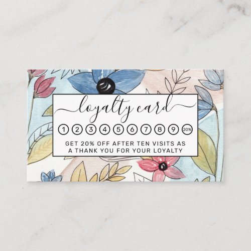 Earthy Colored Watercolor Floral Leaves Art Loyalty Card