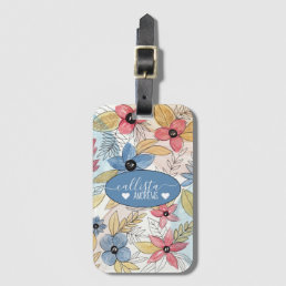Earthy Colored Watercolor Floral Leaves Art Luggage Tag