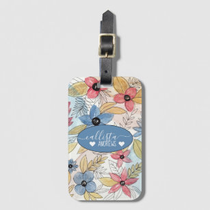 Earthy Colored Watercolor Floral Leaves Art Luggage Tag