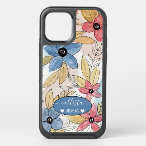 Earthy Colored Watercolor Floral Leaves Art OtterBox Symmetry iPhone 12 Case