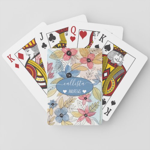 Earthy Colored Watercolor Floral Leaves Art Playing Cards