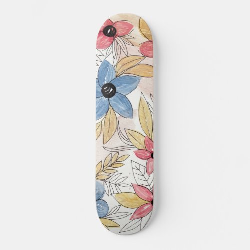 Earthy Colored Watercolor Floral Leaves Art Skateboard