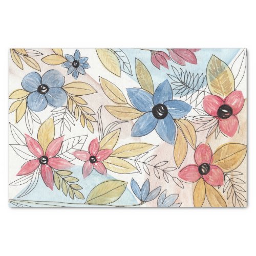 Earthy Colored Watercolor Floral Leaves Art Tissue Paper