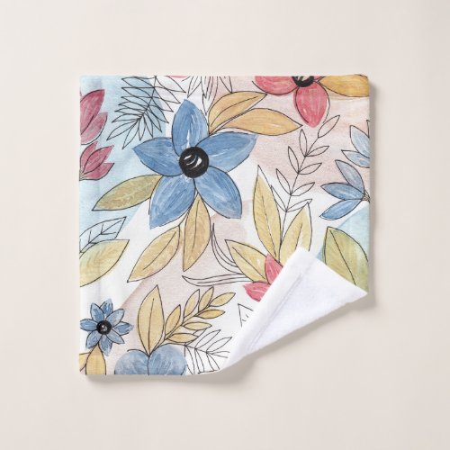 Earthy Colored Watercolor Floral Leaves Art Wash Cloth