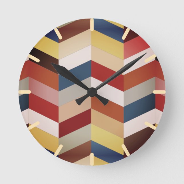 Earthy Colorful Chevron Pattern  Round Clock (Front)