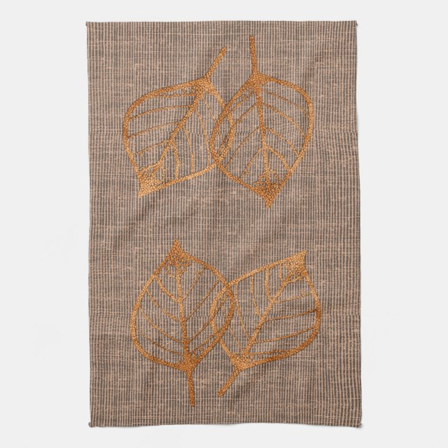 Earthy Colors Copper Leaf Canvas  Kitchen Towel (Vertical)