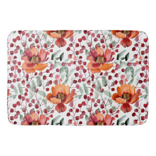 Earthy Colors, Fall Flowers Monogrammed Bath Mat