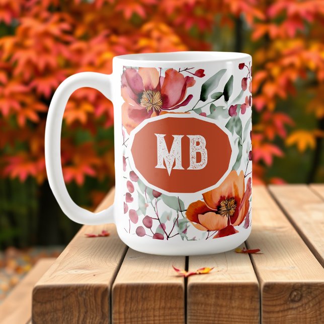 Earthy Colors, Fall Flowers Monogrammed Coffee Mug (Creator Uploaded)