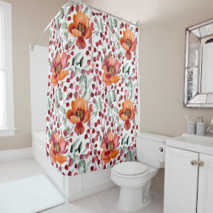 Earthy Colors, Fall Flowers Monogrammed Shower Curtain