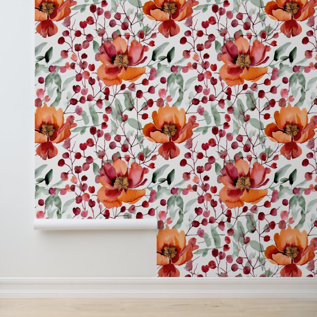Earthy Colors, Fall Flowers Monogrammed Wallpaper (Application)