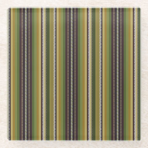 Earthy Colors Latvian Skirt Stripes Traditional Glass Coaster