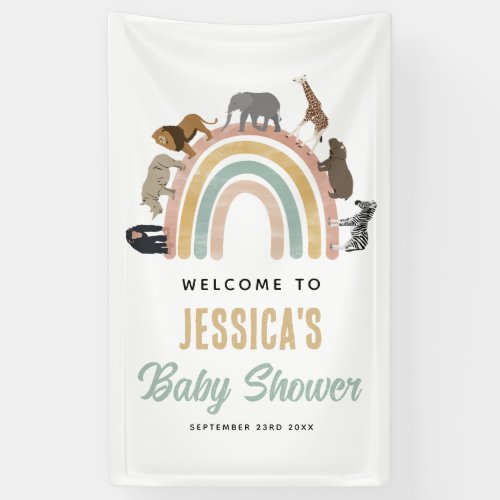 Earthy Colors Rainbow Animals Baby Shower Welcome  Banner