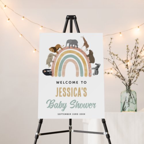 Earthy Colors Rainbow Animals Baby Shower Welcome  Foam Board