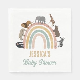 Earthy Colors Rainbow Jungle Animals Baby Shower Napkins