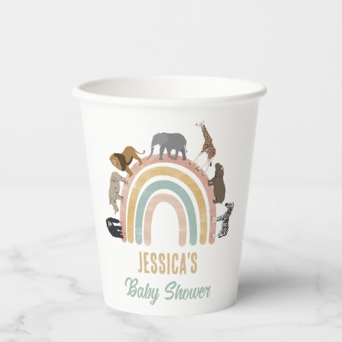 Earthy Colors Rainbow Jungle Animals Baby Shower  Paper Cups