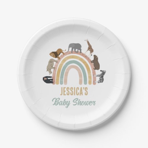Earthy Colors Rainbow Jungle Animals Baby Shower Paper Plates