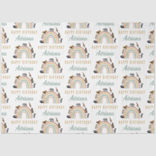 Earthy Colors Rainbow Jungle Animals Birthday Name Tissue Paper