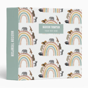Earthy Colors Rainbow Jungle Animals Pattern 3 Ring Binder