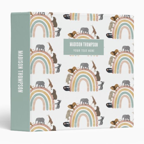 Earthy Colors Rainbow Jungle Animals Pattern  3 Ring Binder