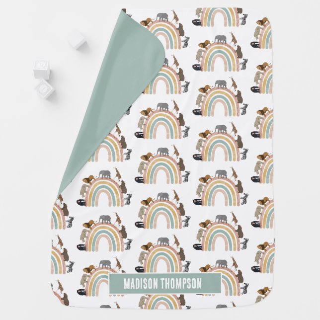 Earthy Colors Rainbow Jungle Animals Pattern Baby Blanket (In Situ)
