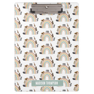 Earthy Colors Rainbow Jungle Animals Pattern  Clipboard