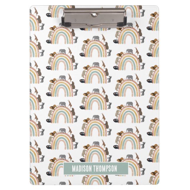 Earthy Colors Rainbow Jungle Animals Pattern  Clipboard (Front)