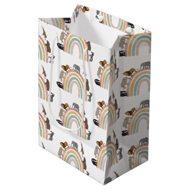 Earthy Colors Rainbow Jungle Animals Pattern Medium Gift Bag (Front Angled)