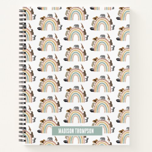 Earthy Colors Rainbow Jungle Animals Pattern  Notebook