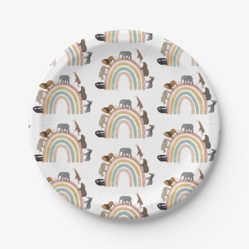 Earthy Colors Rainbow Jungle Animals Pattern  Paper Plates