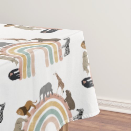 Earthy Colors Rainbow Jungle Animals Pattern  Tablecloth